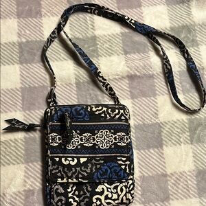 Vera Bradley Blue and Black Crossbody Bag with Intricate Floral Design